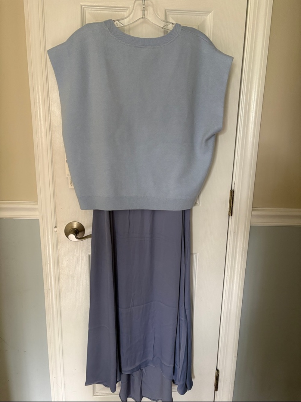 Anthropologie NWT Light Blue Knit Top with Dusty Blue Maxi dress Two-Piece Set - Picture 3 of 12